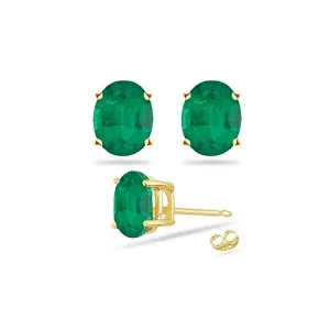 0.69-0.90 Cts of 6x4 mm AA Oval Natural Emerald Stud Earrings in 18K Yellow Gold