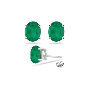 0.69-0.90 Cts of 6x4 mm AA Oval Natural Emerald Stud Earrings in Platinum