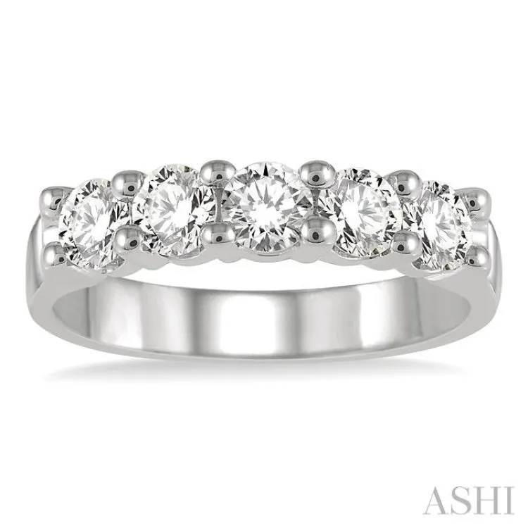 1.00 ctw Round Cut Diamond 5 Stone Wedding Band in 14K White Gold