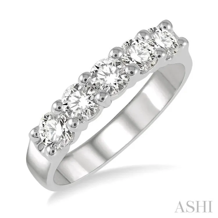 1.00 ctw Round Cut Diamond 5 Stone Wedding Band in 14K White Gold