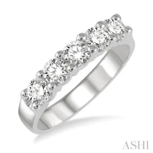 1.00 ctw Round Cut Diamond 5 Stone Wedding Band in 14K White Gold