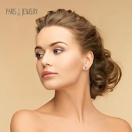 10k White Gold Plated 1/2 Ct Created Halo Princess Cut Aquamarine Stud Earrings