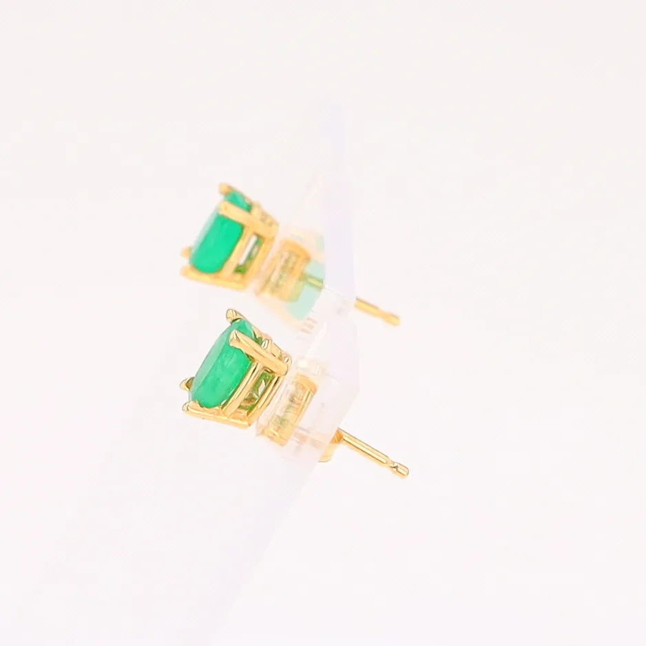 14K 0.88ctw Natural Emerald Basket Mount Oval Earrings