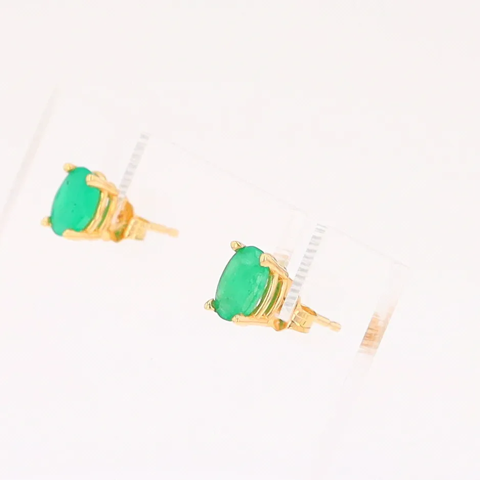 14K 0.88ctw Natural Emerald Basket Mount Oval Earrings