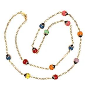 14K YG Rainbow Enamel LADY BUG Station Necklace 4.8g, 24’ Regard Jewelry Austin, Texas