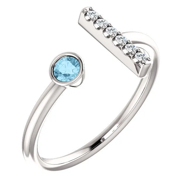 14KT GOLD 0.10 CT AQUAMARINE & .06 CTW DIAMOND BAR RING