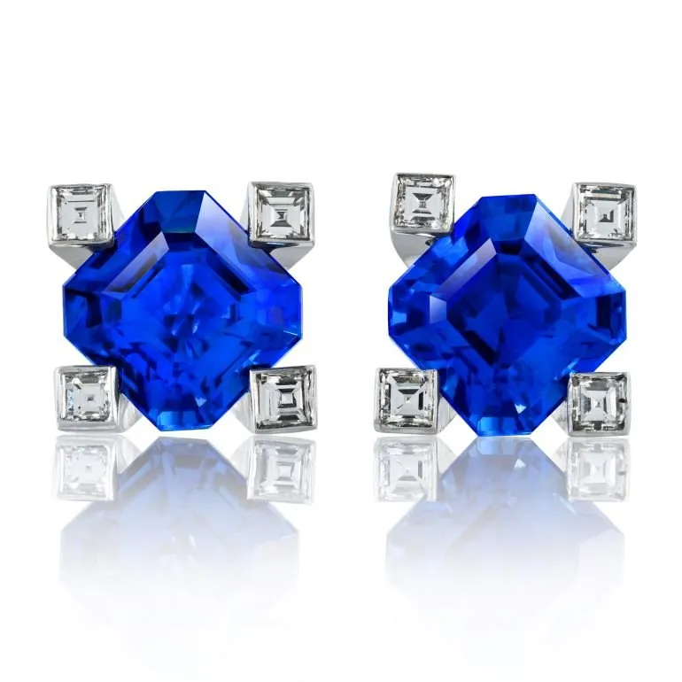 4.48 carat Emerald Cut Blue Sapphire (H) and Diamond Platinum ring