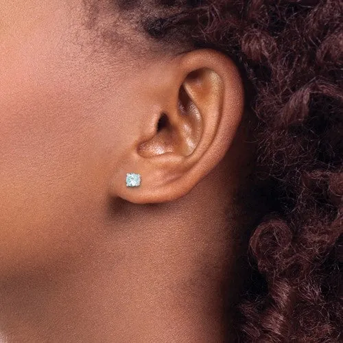 4mm Sterling Silver Round CZ Stud Earrings - Aqua