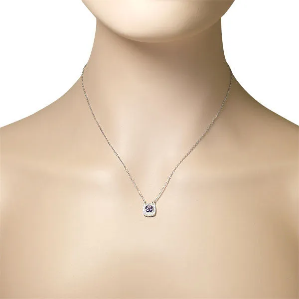 925 Sterling Silver Purple Violet Amethyst-Tone CZ Cushion Necklace