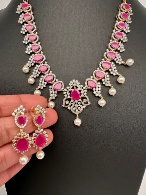 AD Color Stone Pearl Short Necklace
