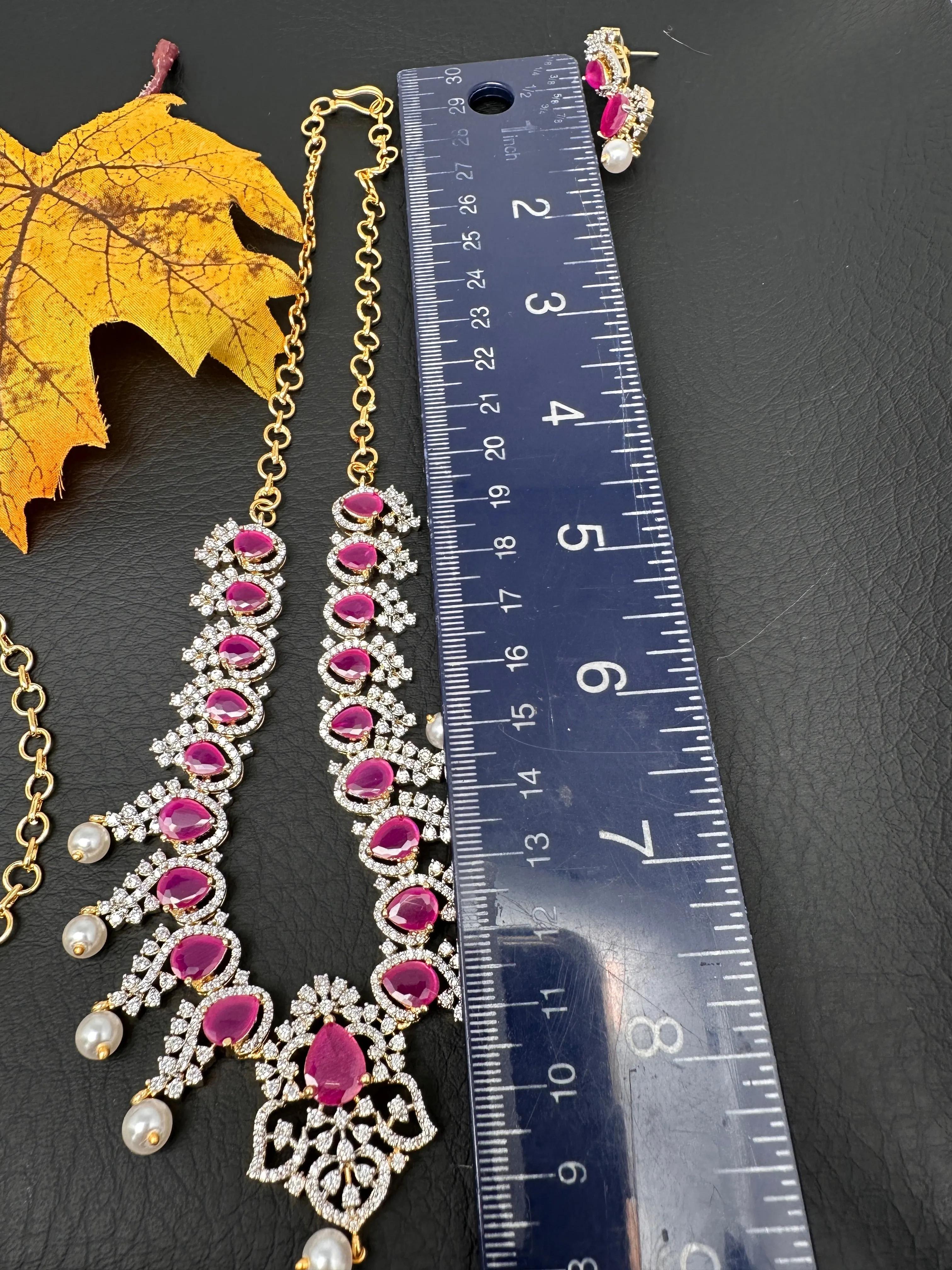 AD Color Stone Pearl Short Necklace