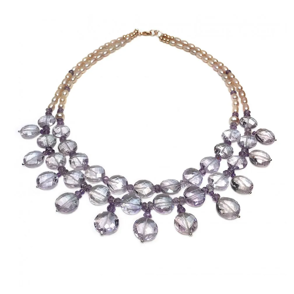 Amethyst and Pearl Double Strand Necklace