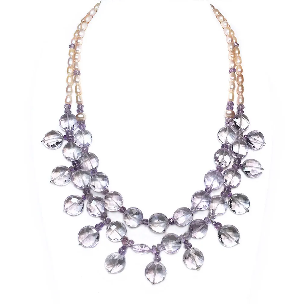 Amethyst and Pearl Double Strand Necklace