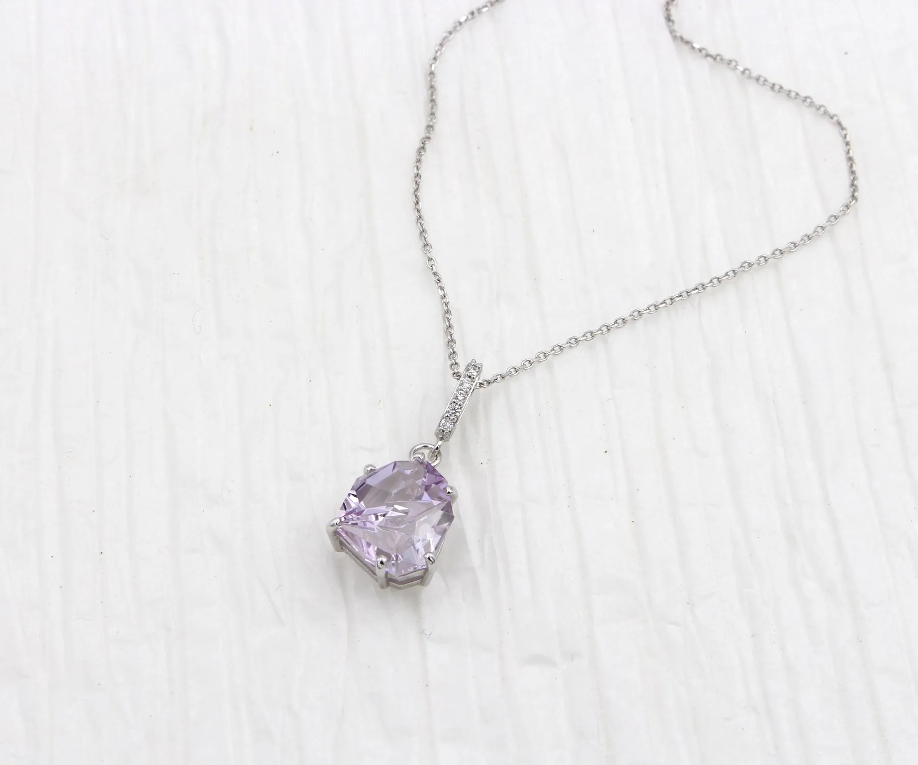 Angular Cut Pink Amethyst Diamond Necklace