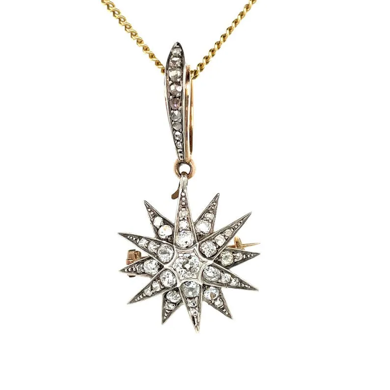 Antique Diamond Star Pendant Brooch