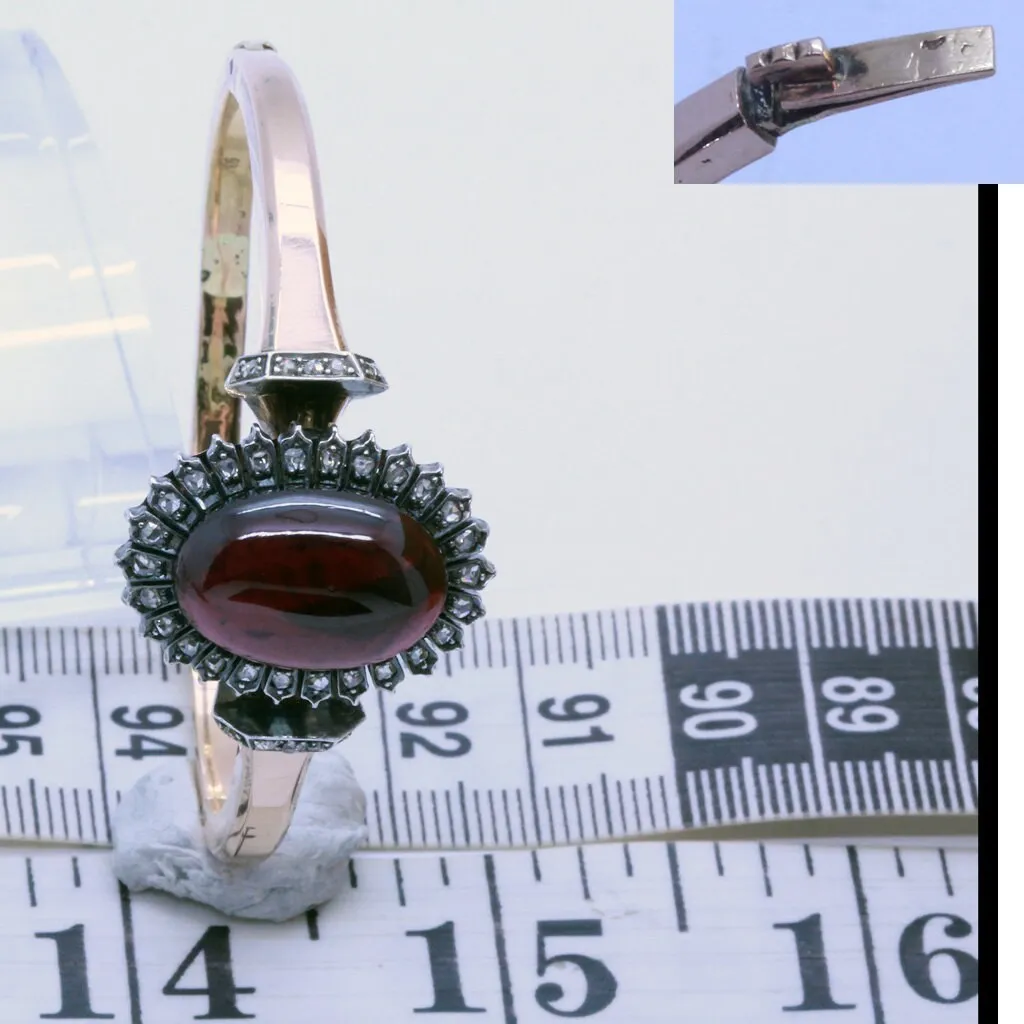 Antique Victorian Bangle Bracelet 18k Gold Diamonds Garnet French Appraisal(7111)