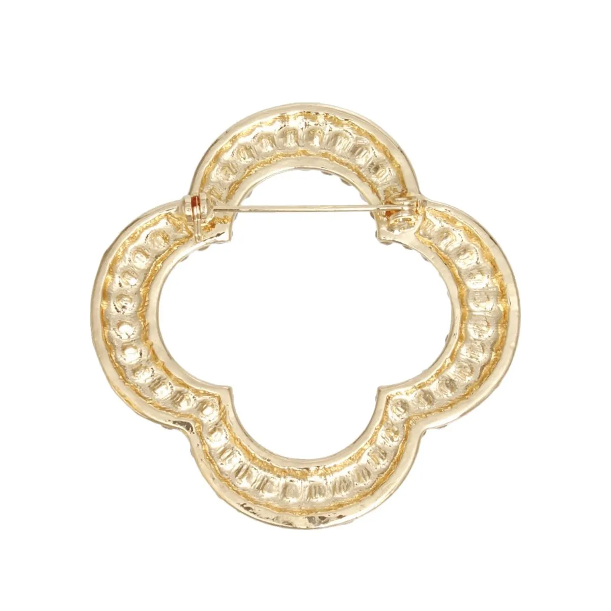 Brooch Pink Rhinestone Quatrefoil Clover Pin