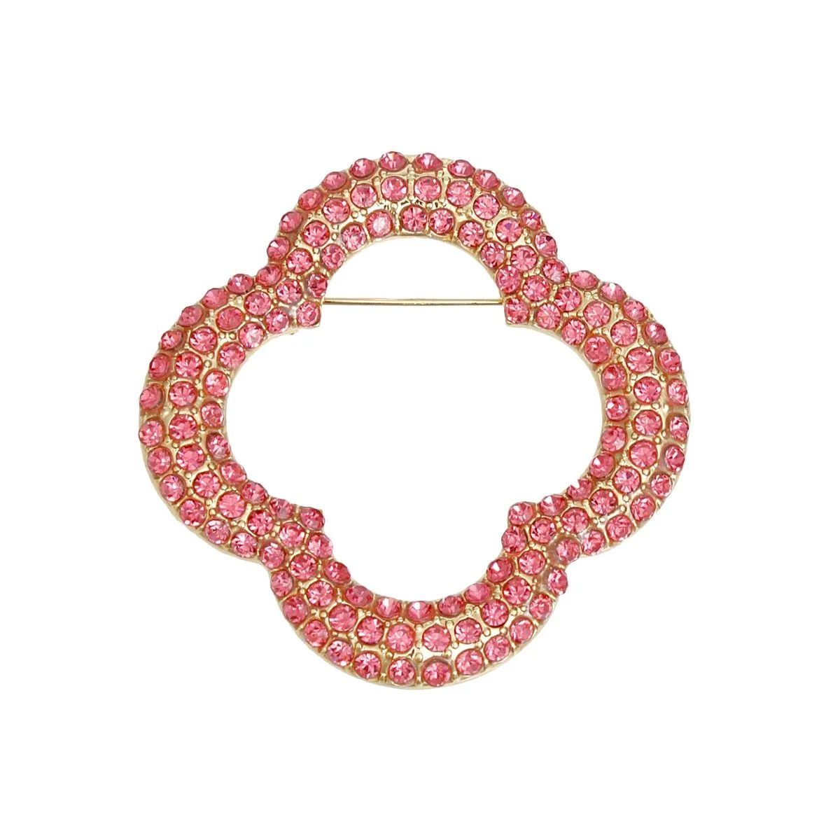Brooch Pink Rhinestone Quatrefoil Clover Pin