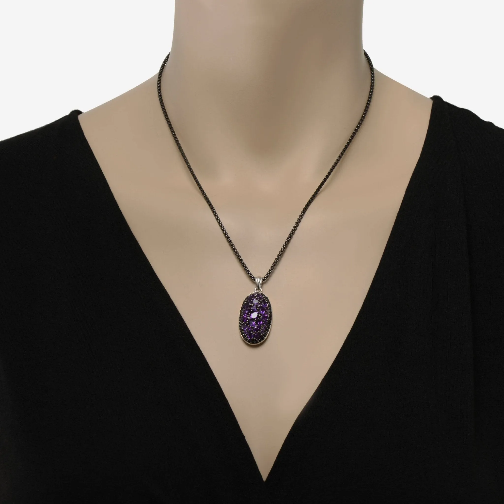 Charles Krypell Roxy Sterling Silver and Black Sapphire 0.62ct. tw. Pendant Necklace 4-600-RXC
