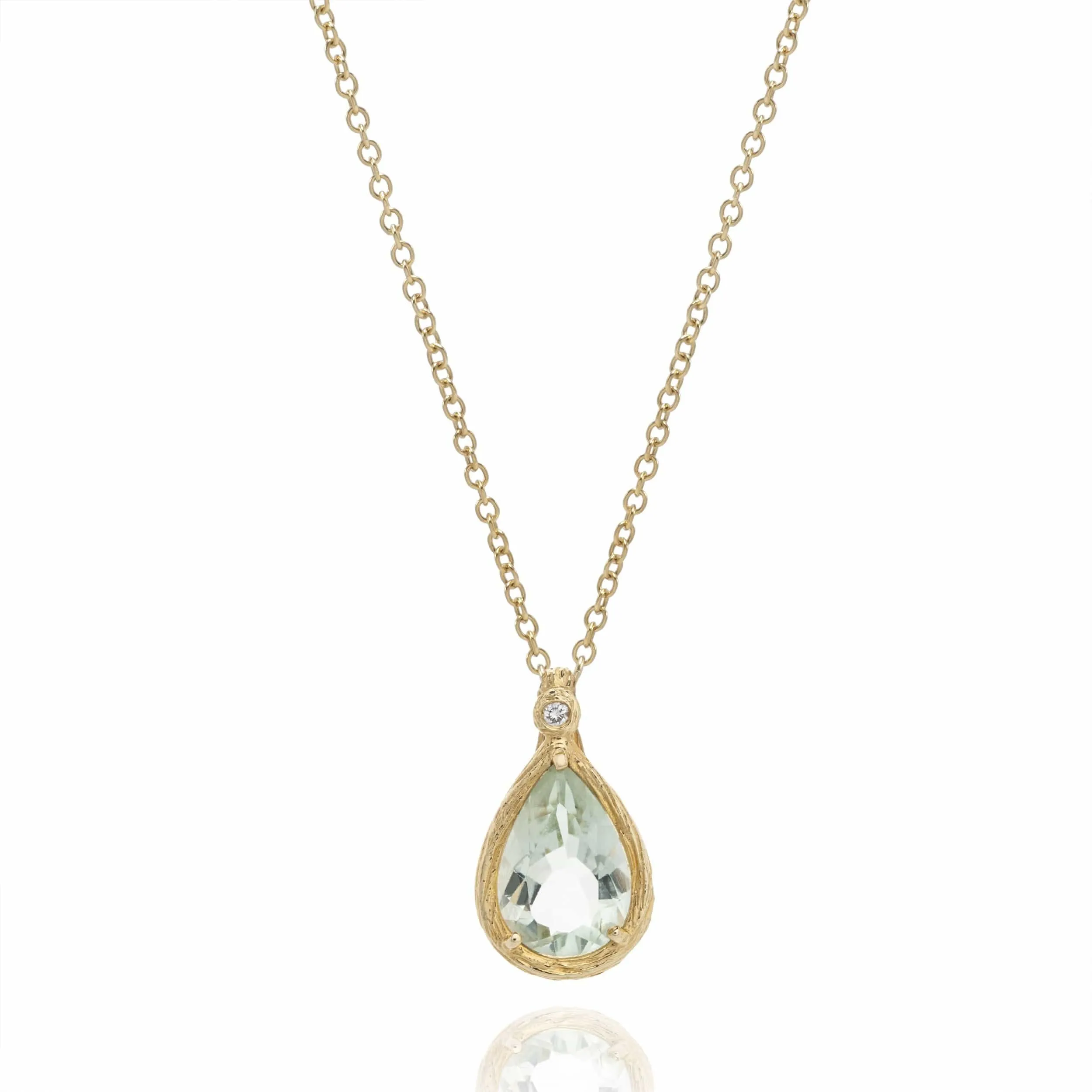 Color Collection 14KT Yellow Green Amethyst & Diamond Pendant Necklace