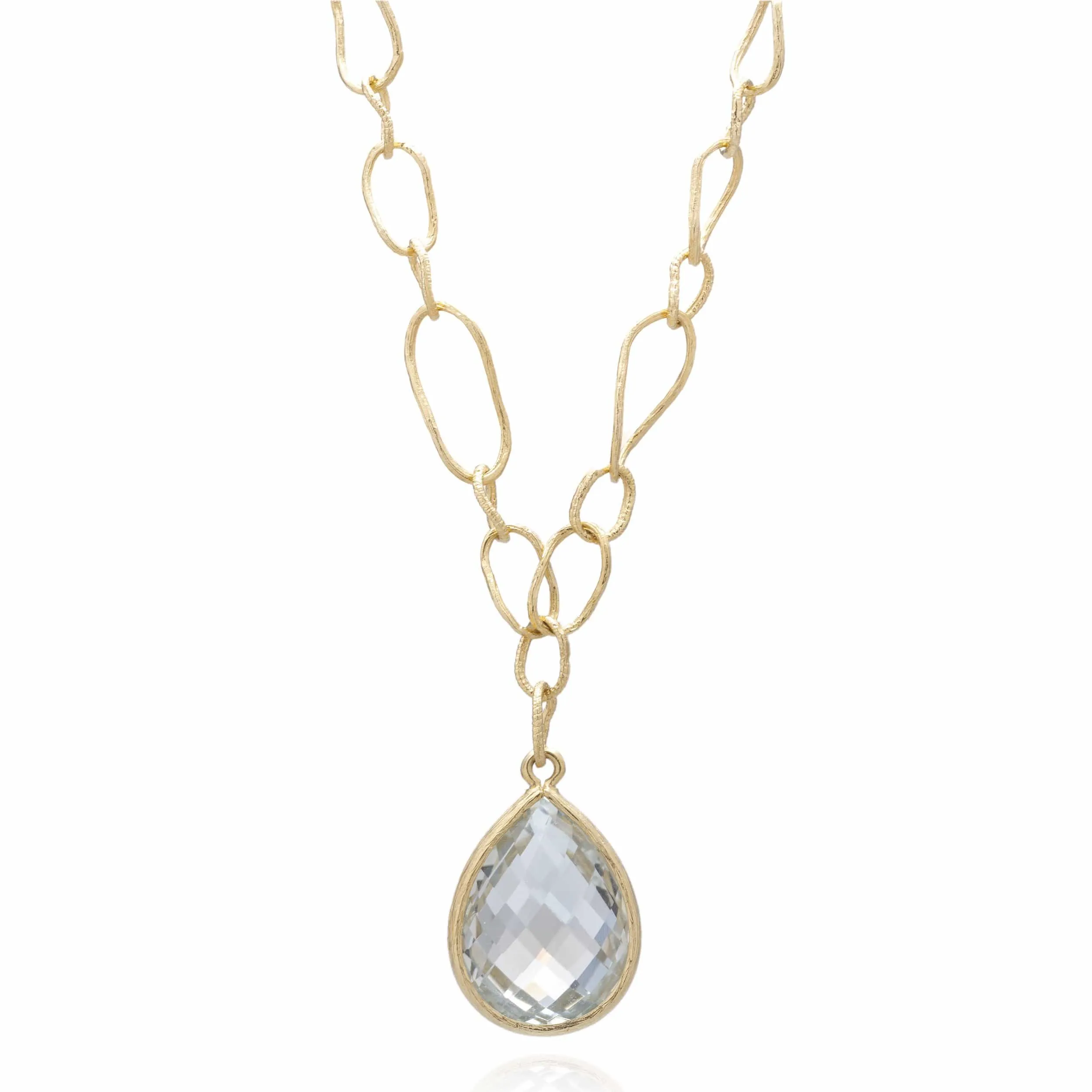 Color Collection Link Necklace with a Tear Drop Green Amethyst