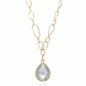 Color Collection Link Necklace with a Tear Drop Green Amethyst