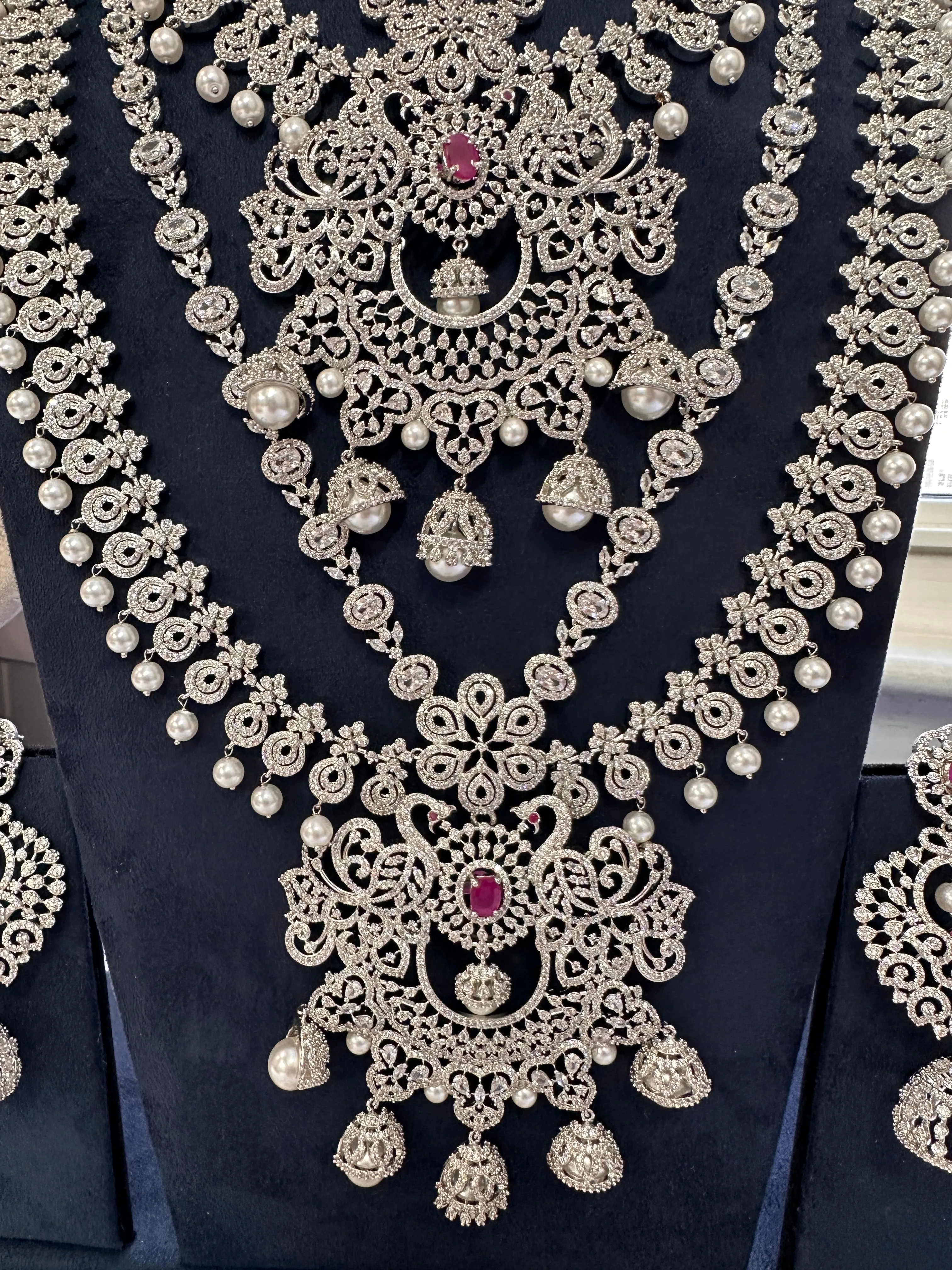 CZ Silver Finish Combo Set with Changeable Stones