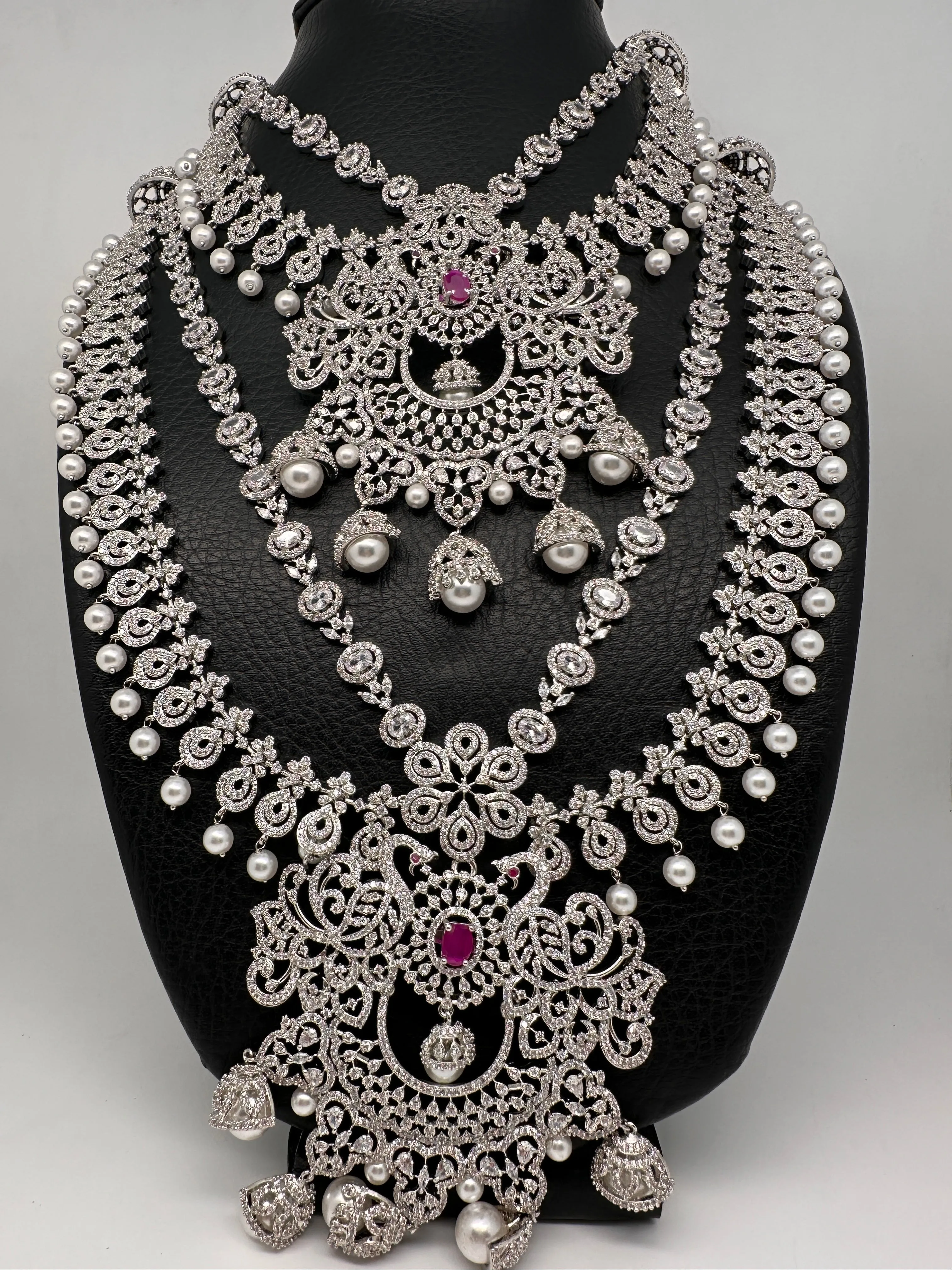 CZ Silver Finish Combo Set with Changeable Stones