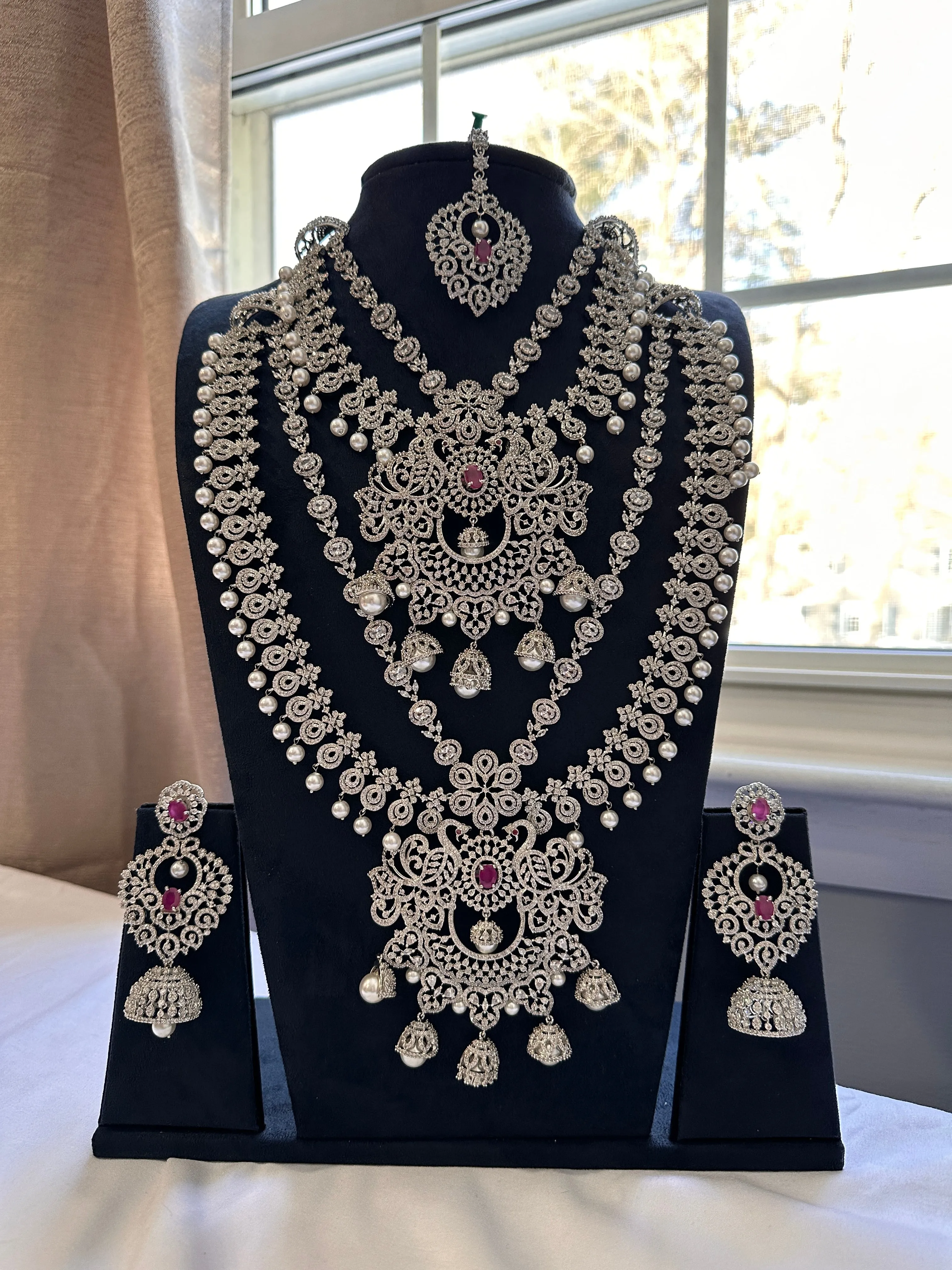 CZ Silver Finish Combo Set with Changeable Stones