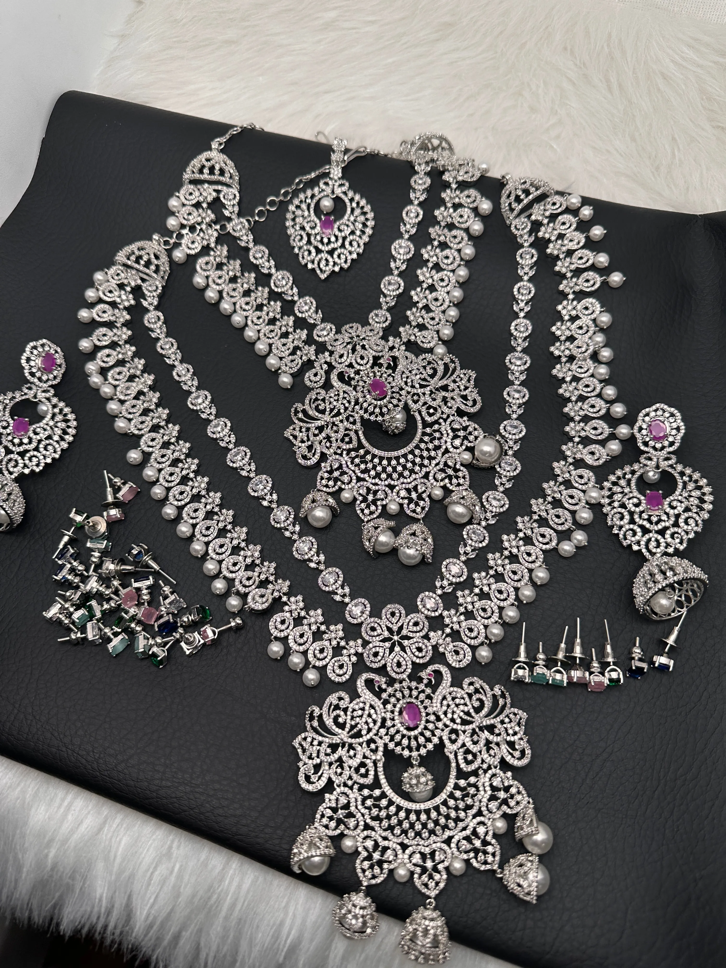 CZ Silver Finish Combo Set with Changeable Stones