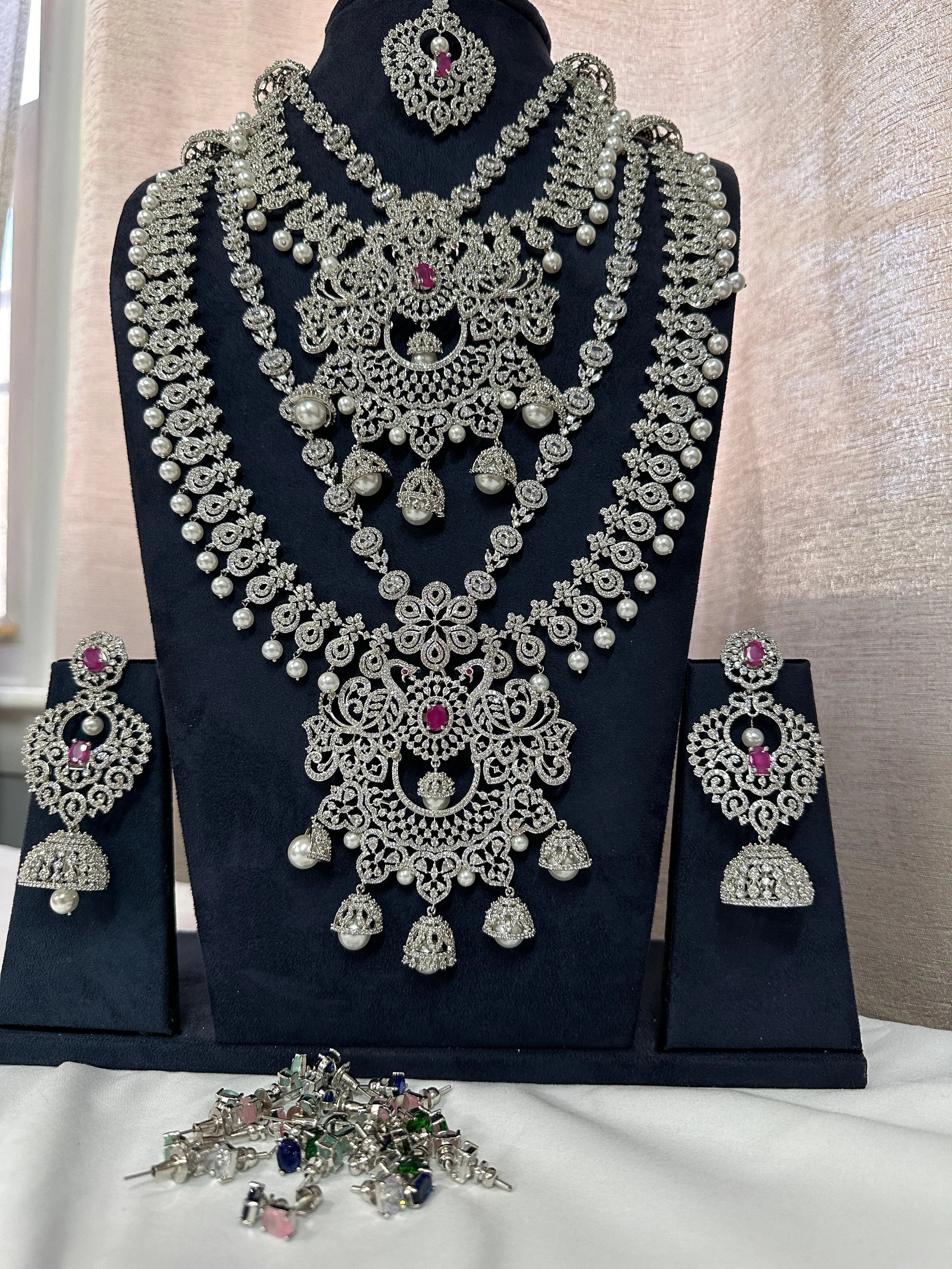 CZ Silver Finish Combo Set with Changeable Stones