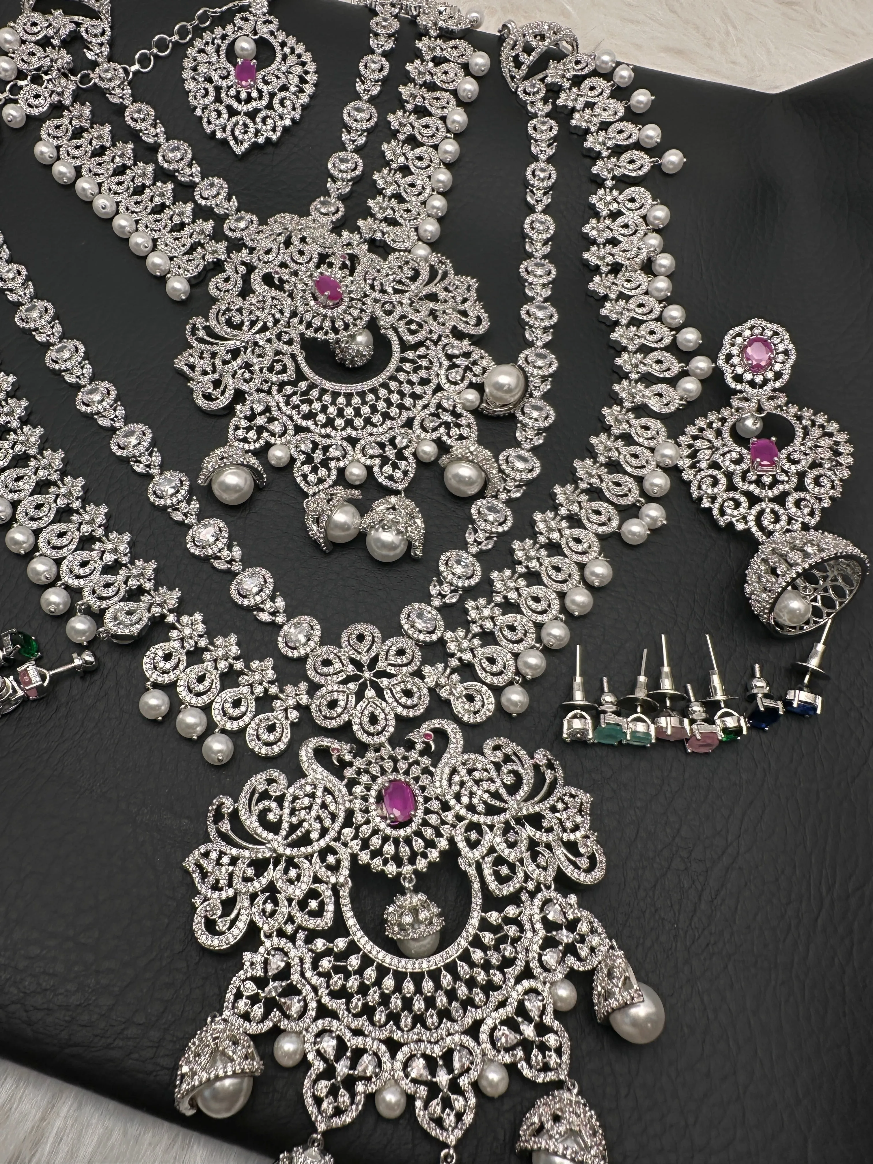 CZ Silver Finish Combo Set with Changeable Stones