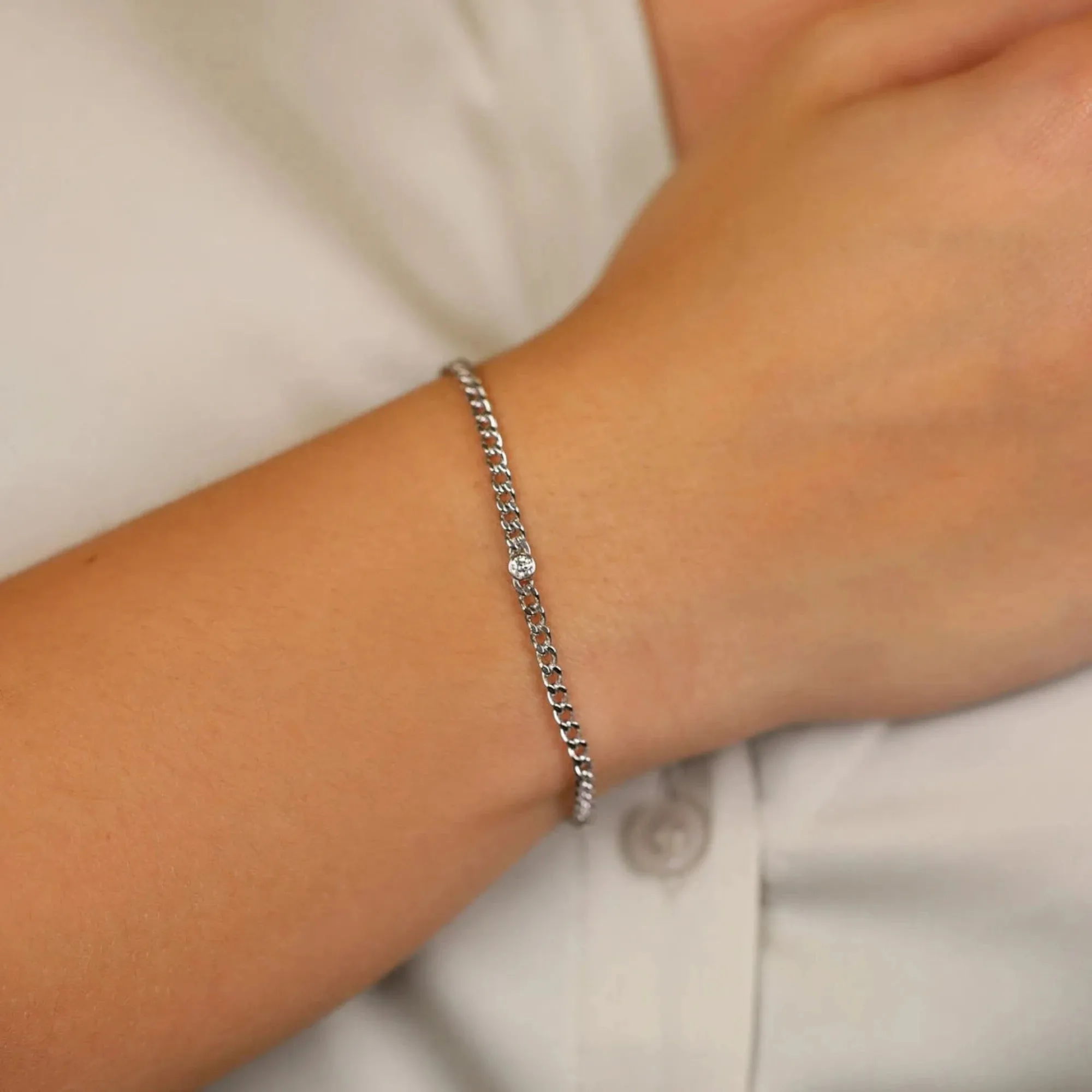 Diamond Bezel Cuban Chain Bracelet, Salma