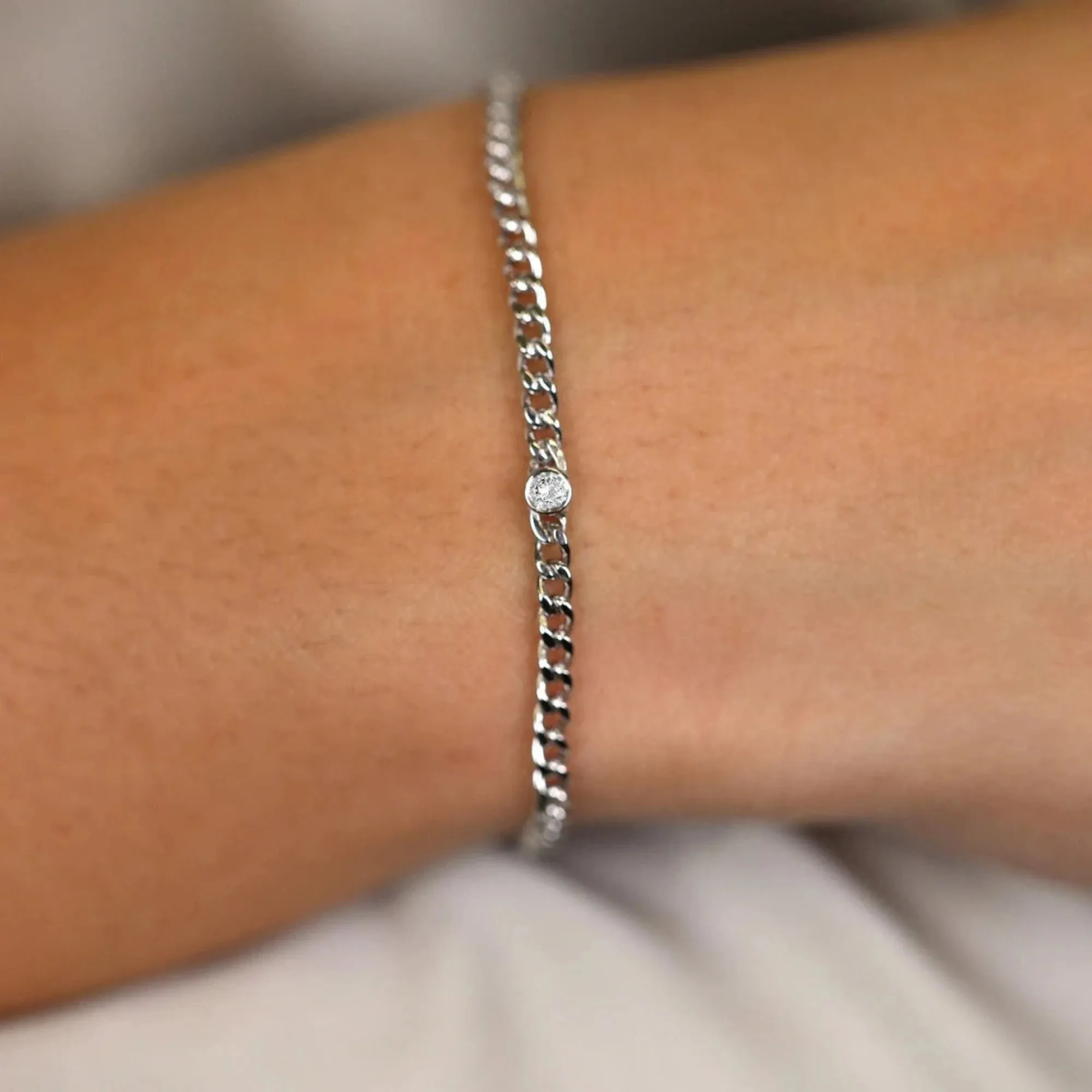 Diamond Bezel Cuban Chain Bracelet, Salma