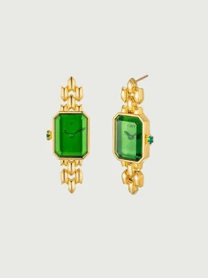 Drop Emerald Green Watch Earrings