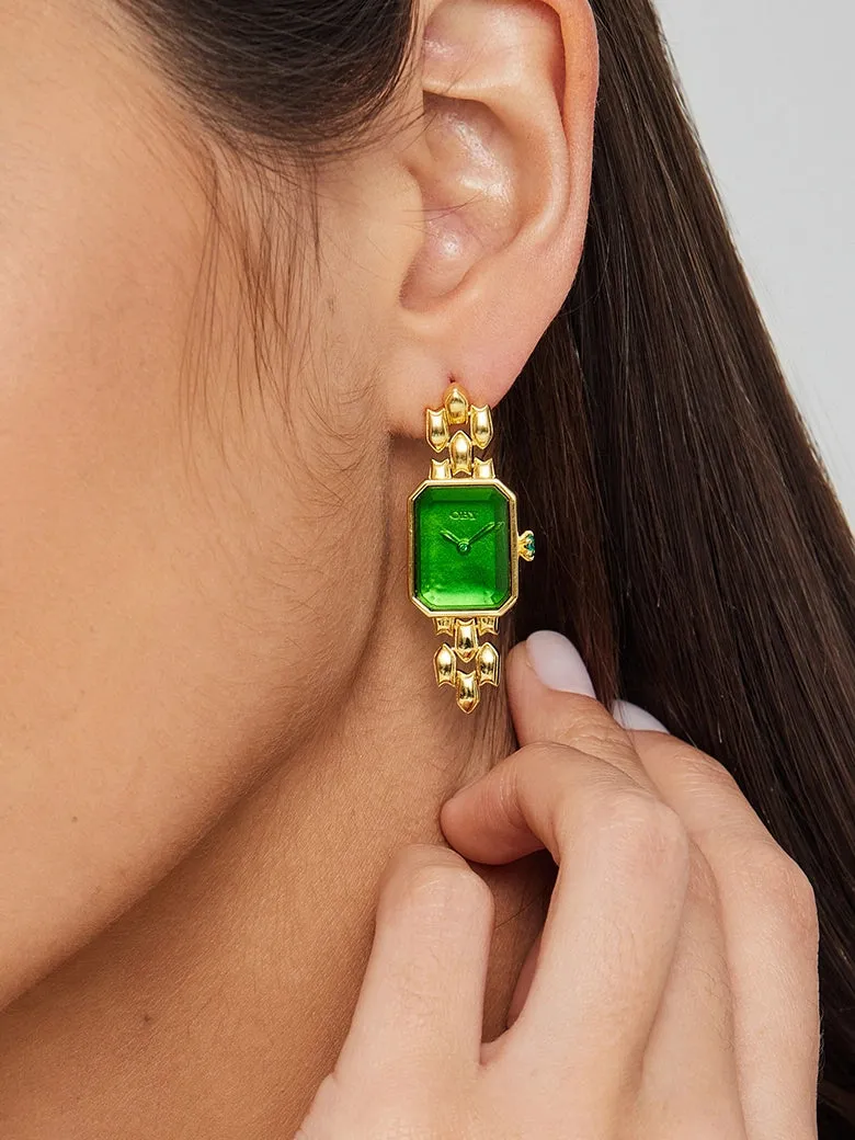 Drop Emerald Green Watch Earrings