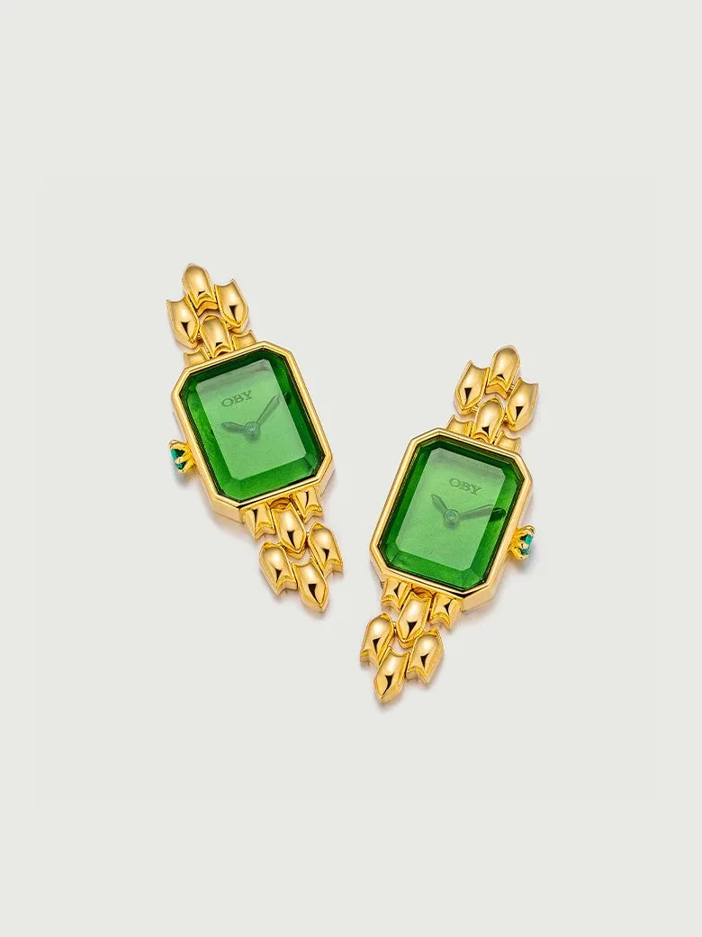 Drop Emerald Green Watch Earrings