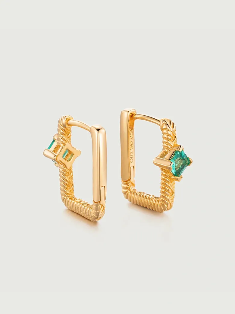 Emerald Braid Huggie Earrings