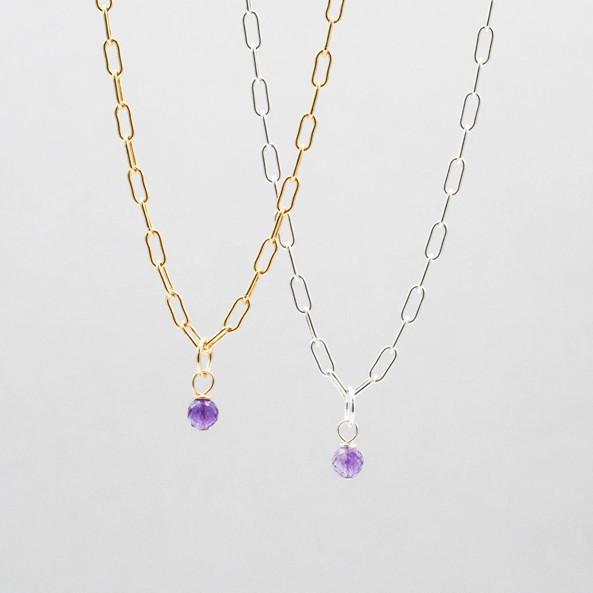 February Amethyst Birthstone Charm Necklace
