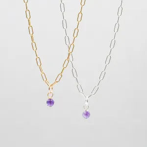 February Amethyst Birthstone Charm Necklace