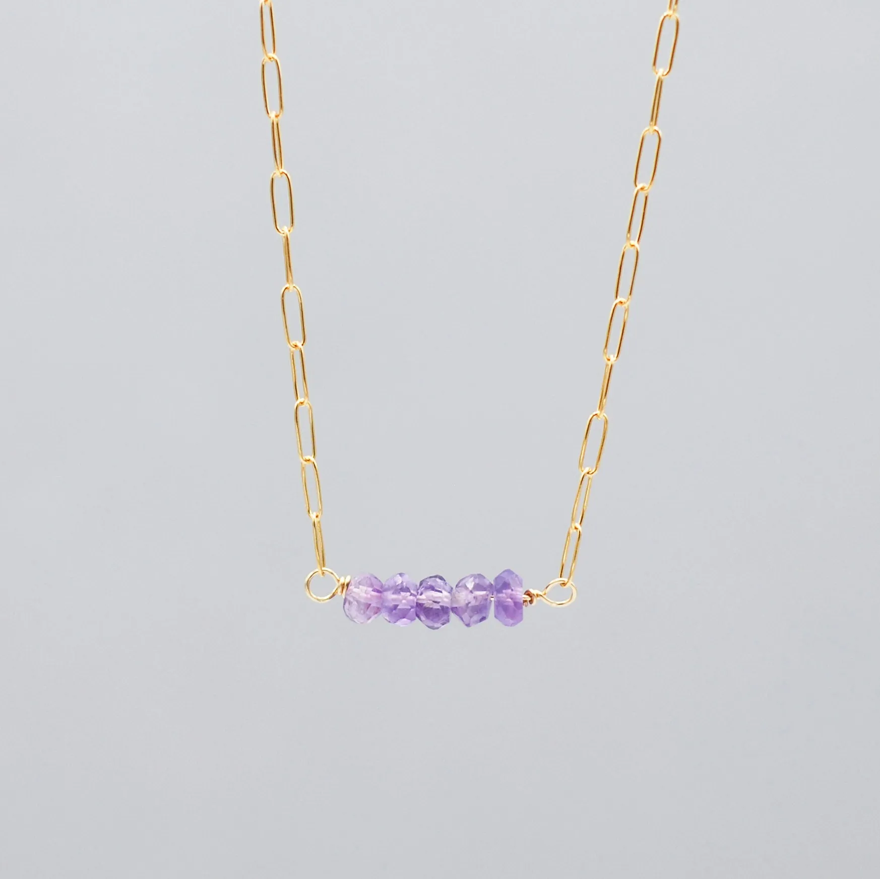 February Amethyst Birthstone Small Paper Clip Chain