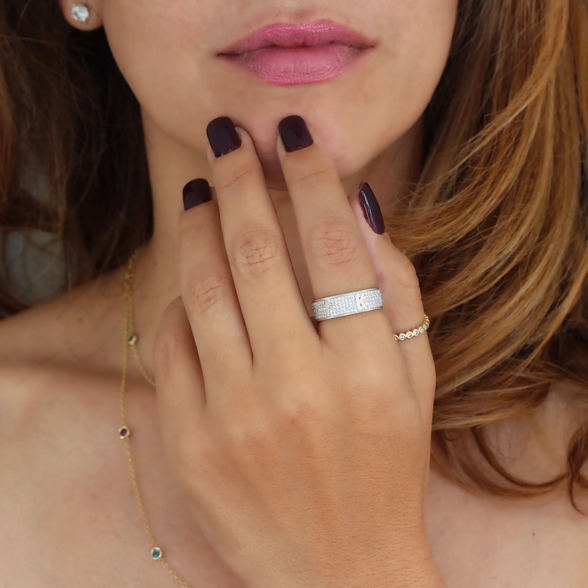 Fully Personalized Five Initials Unisex Wedding Diamond Ring