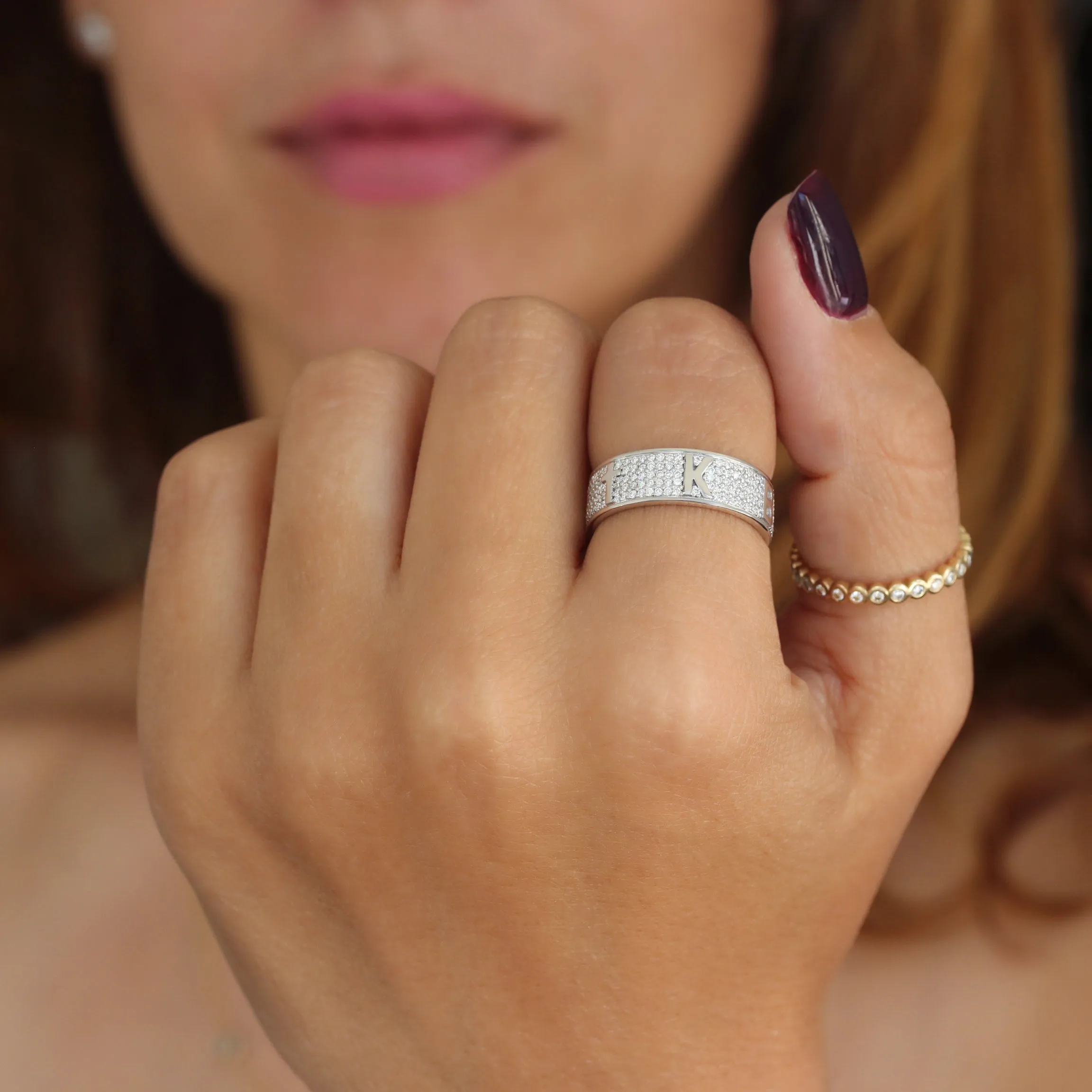 Fully Personalized Five Initials Unisex Wedding Diamond Ring