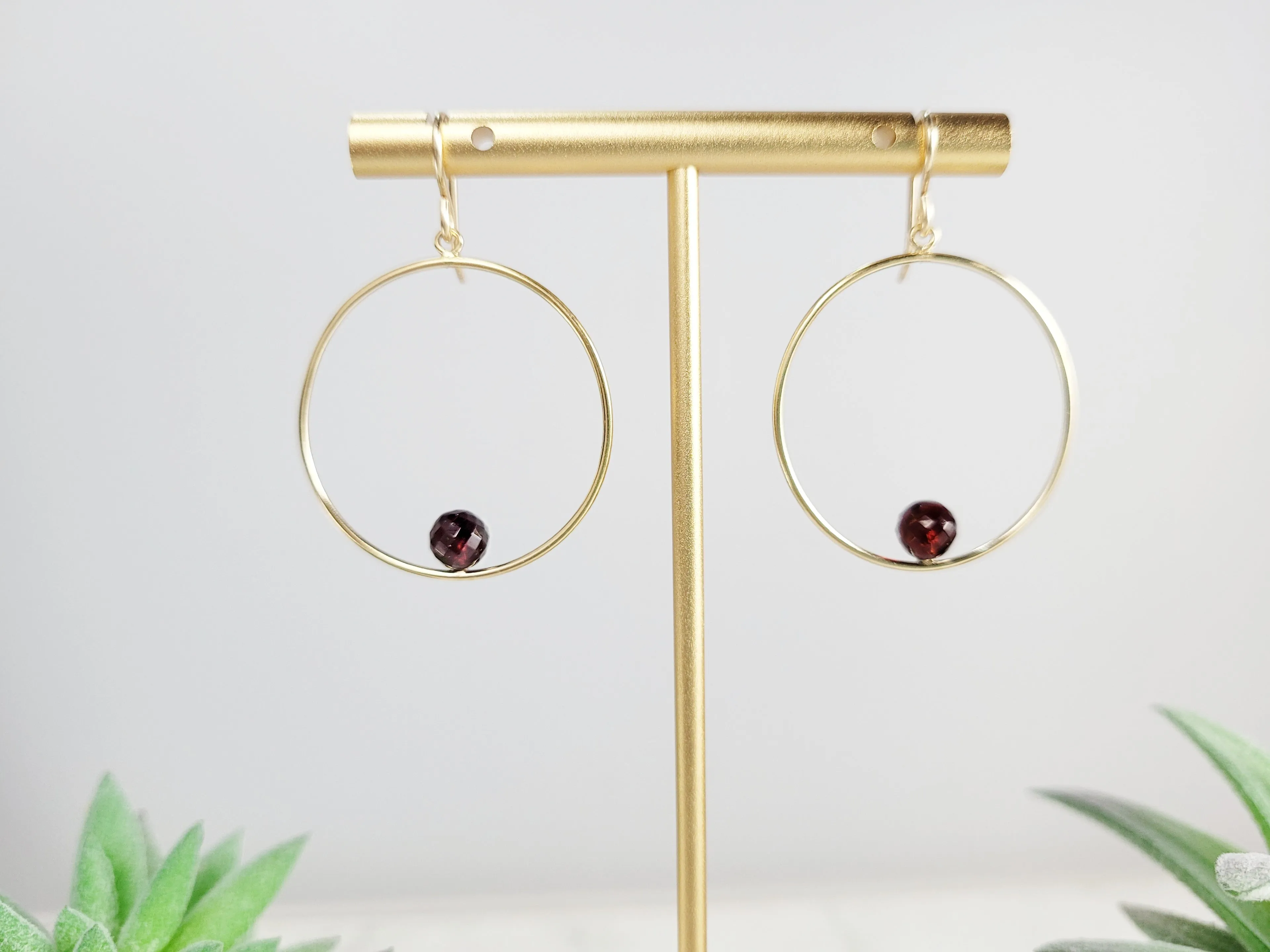 Garnet Hoop Earrings, 1" Hoop Earrings