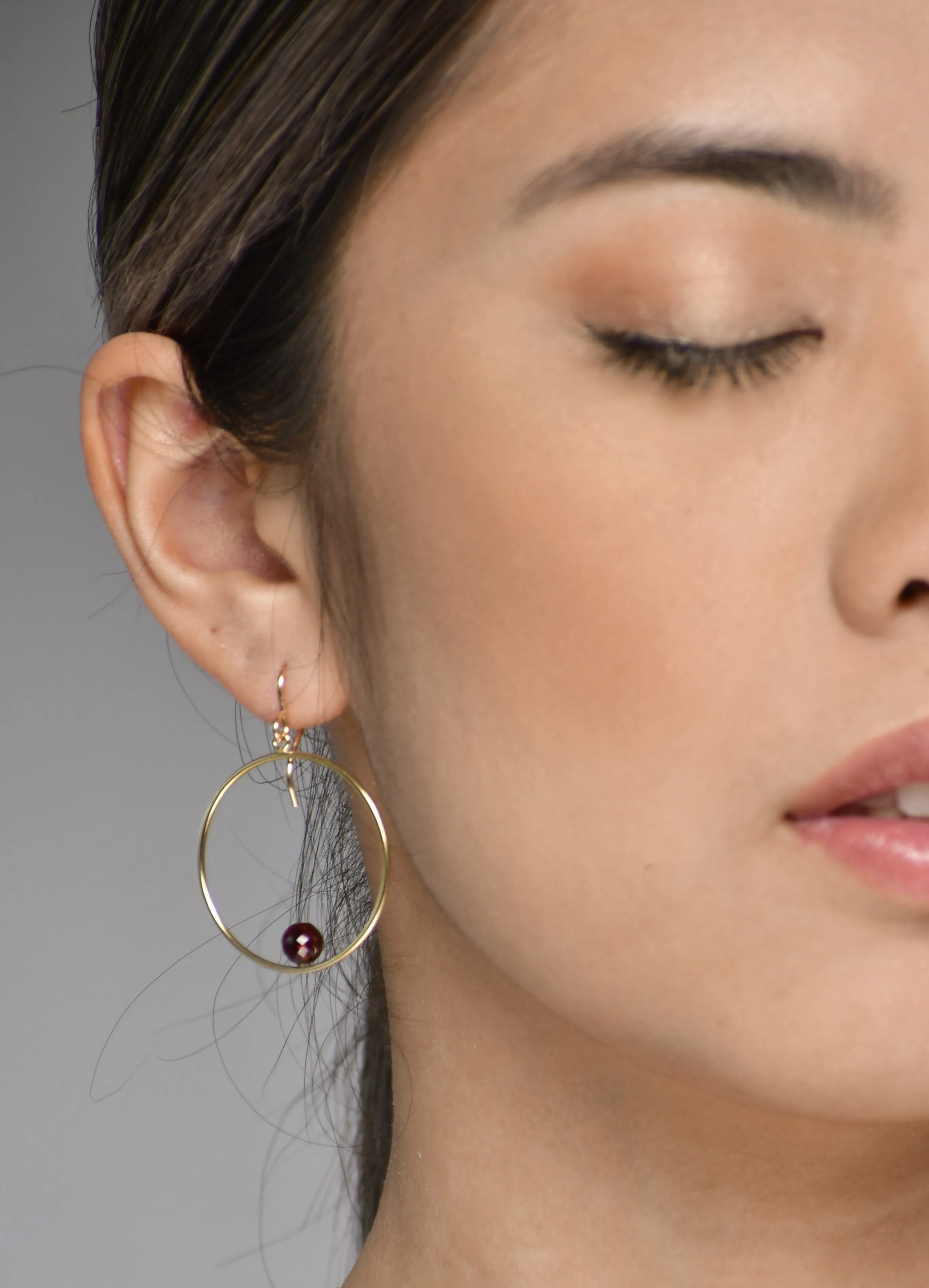 Garnet Hoop Earrings, 1" Hoop Earrings