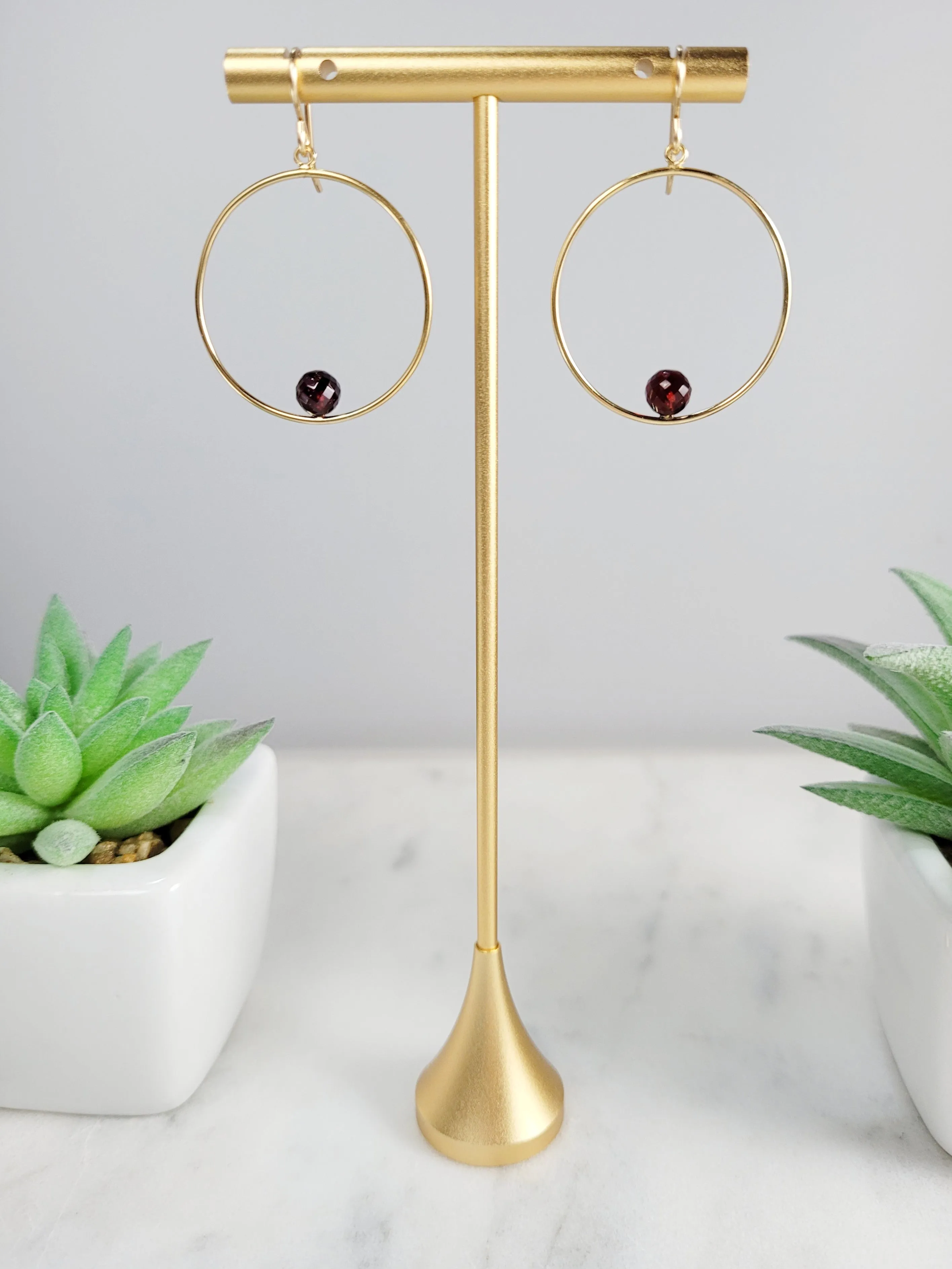 Garnet Hoop Earrings, 1" Hoop Earrings