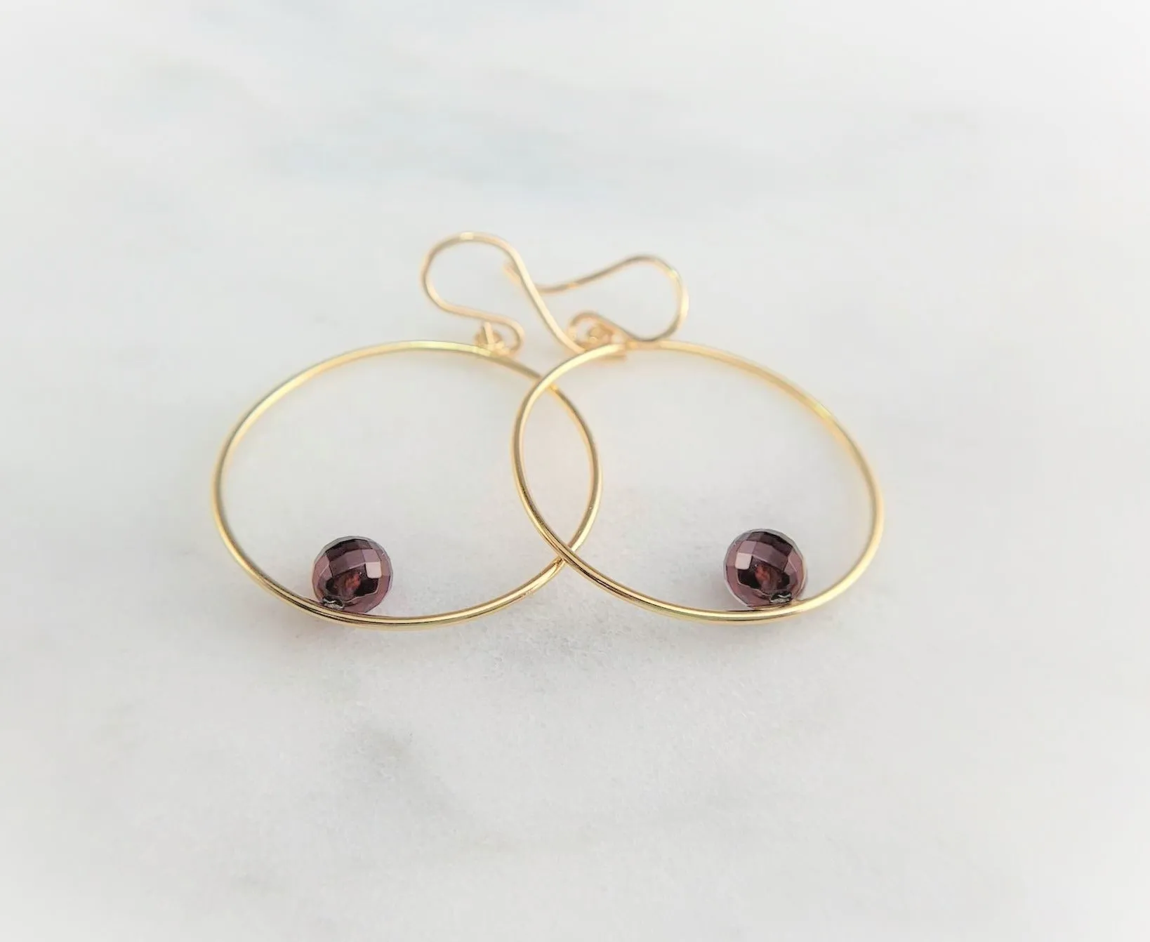 Garnet Hoop Earrings, 1" Hoop Earrings