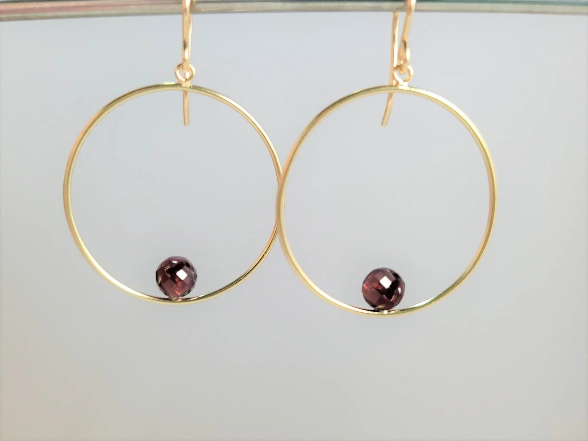 Garnet Hoop Earrings, 1" Hoop Earrings
