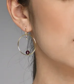 Garnet Hoop Earrings, 1" Hoop Earrings