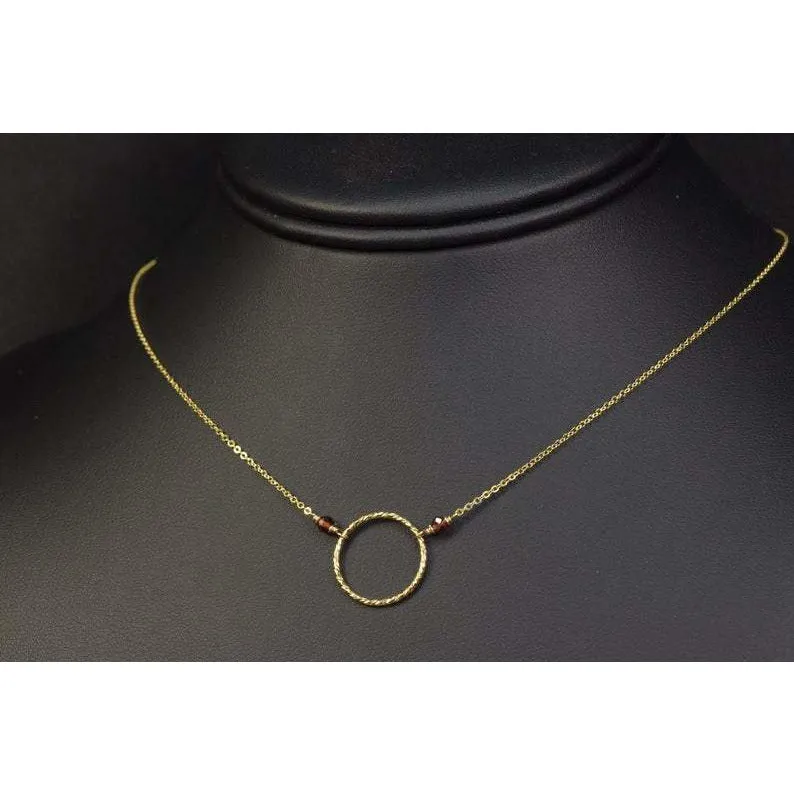 Garnet Hoop Necklace